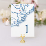 Charleston SC Map Wedding Table Number Cards<br><div class="desc">Enhance your Charleston wedding with these elegant navy blue Lowcountry South Carolina map-themed table numbers. Click "Personalize" to change the numbers, and add each one to your cart. Make sure to click "add to cart" after you customize each card. For double sided, print 2 of each card and glue them...</div>