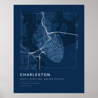 Charleston SC Navy Blue City Map Art Print