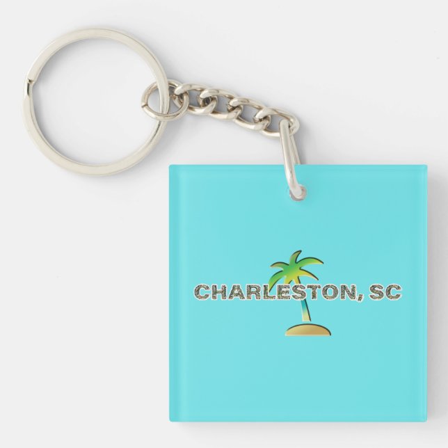 Charleston, SC: Palmetto trees letters Keychain (Front)