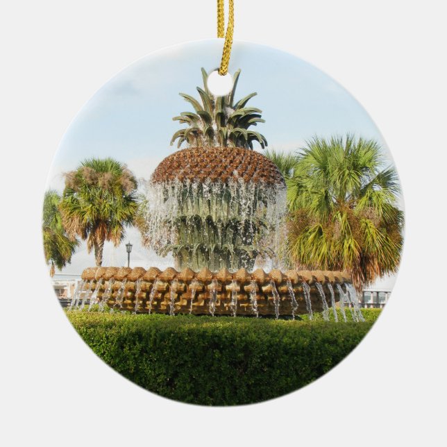 Charleston SC Pineapple Fountain, Waterfront Park Ceramic Ornament (Front)