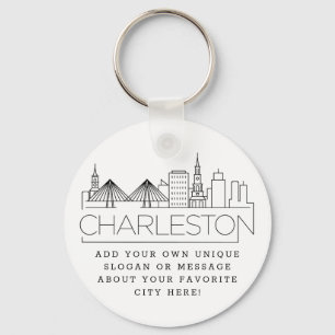 Charleston, SC Stylized Skyline   Custom Slogan Keychain