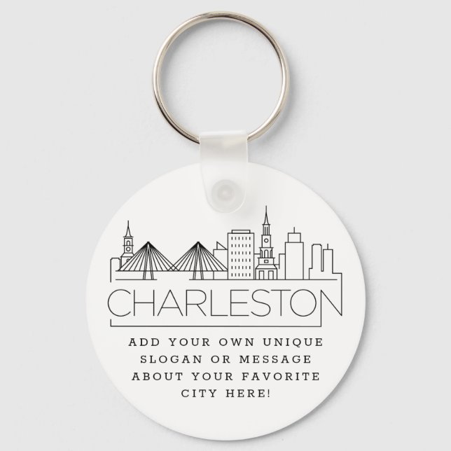Charleston, SC Stylized Skyline | Custom Slogan Keychain (Front)