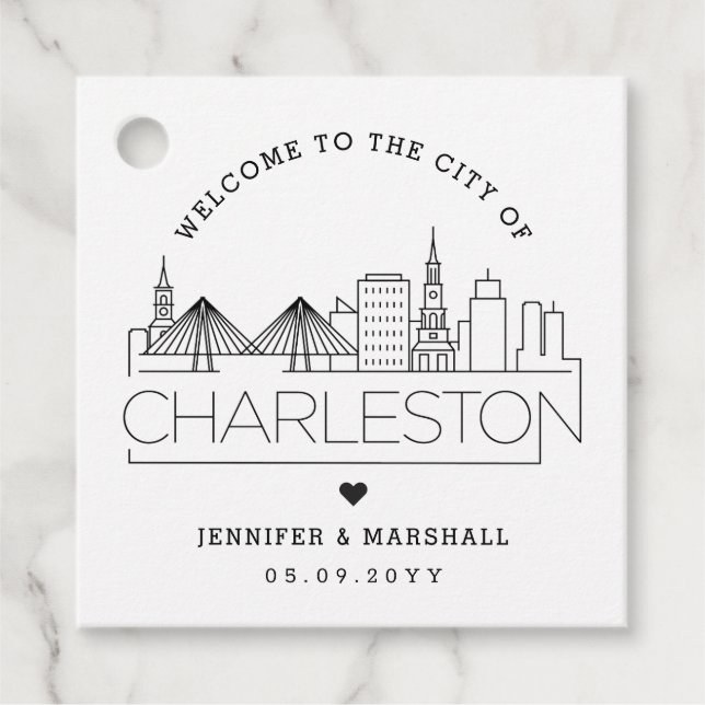 Charleston Skyline | Wedding Welcome Favour Tags (Front)