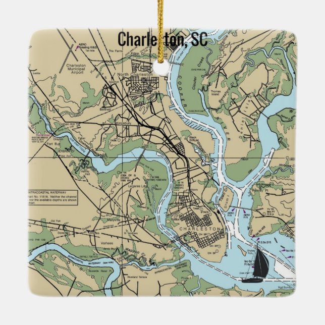 Charleston South Carolina Chart Ceramic Ornament (Back)