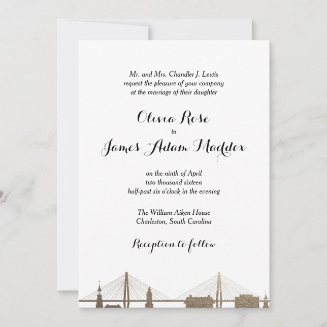 Charleston South Carolina Faux Gold Invitation (Devant)