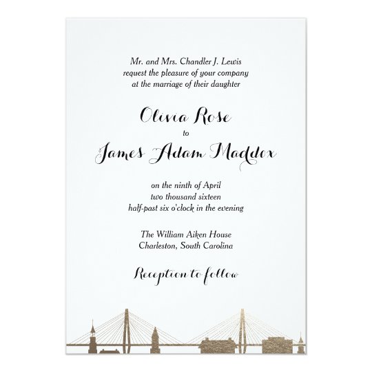 Charleston South Carolina Faux Gold Invitation