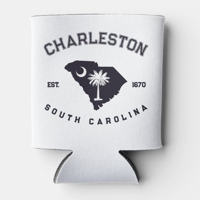 Charleston South Carolina Flag Map Navy Souvenirs Can Cooler (Front)