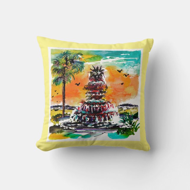 Charleston South Carolina Fountain Customize Back Throw Pillow (Front)