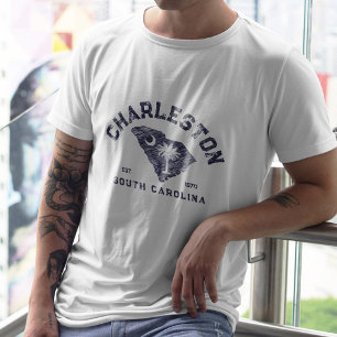 Charleston South Carolina Navy Map Flag T-Shirt