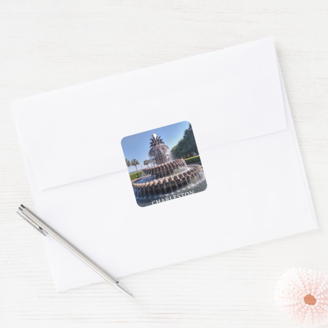Charleston South Carolina Pineapple Fountain Square Sticker (Envelope)