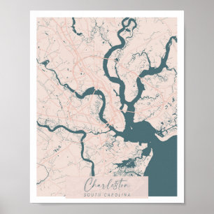 Charleston South Carolina Pink and Blue Cute Poster