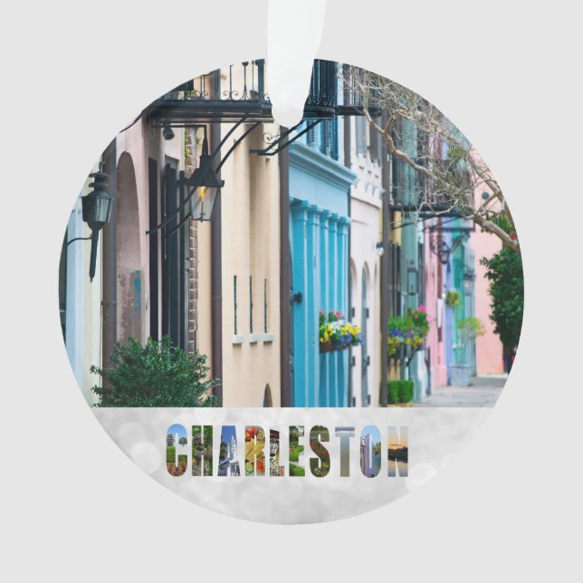 Charleston South Carolina Rainbow Row Christmas Ornament (Front)