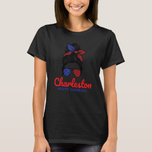 Charleston South Carolina Retro Messy Bun T-Shirt