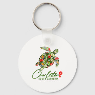 Charleston South Carolina Sea Turtle Tropical Hibi Keychain