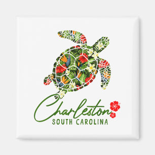 Charleston South Carolina Sea Turtle Tropical Hibi Magnet