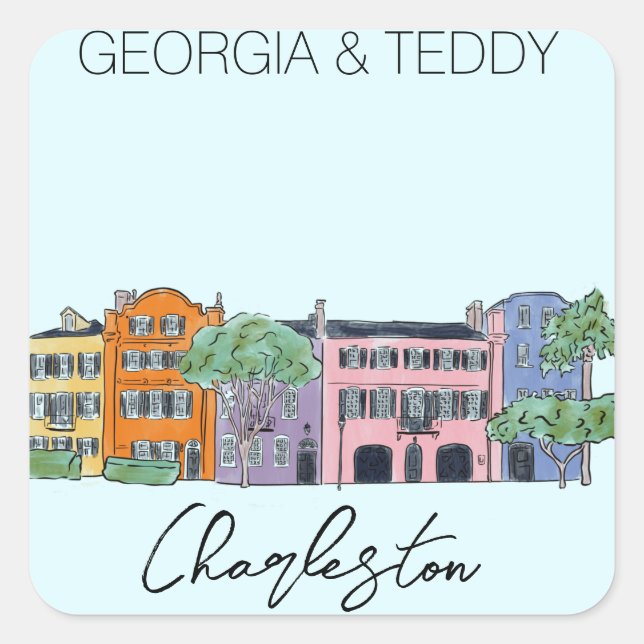 Charleston, South Carolina Wedding pink and bow   Square Sticker (Front)