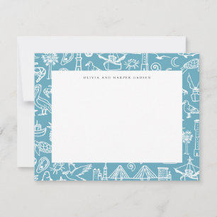 Charleston Toile Border in Blue Thank You Card