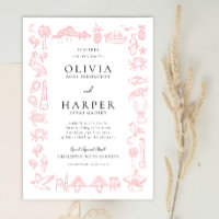 Charleston Toile Border in Pink Wedding Invitation