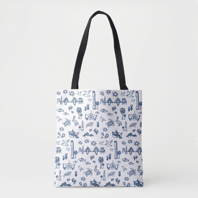 Charleston Toile in Navy  Tote Bag (Front)