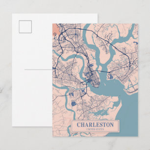 Charleston United States Breezy City Map Travel Postcard