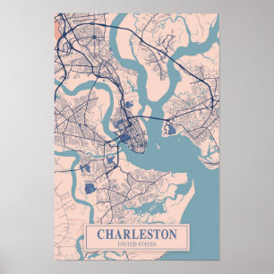 Charleston United States Breezy City Map Travel Poster