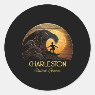 Charleston United States Surfing Surfboard Classic Round Sticker
