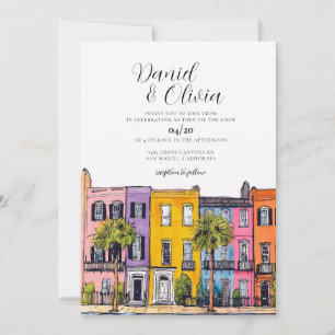 Charleston Watercolor Wedding Destination Invitation