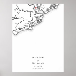 Charleston Wedding Elegant Map Guest Book Poster