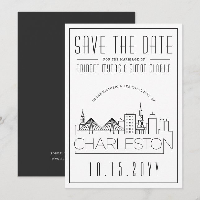 Charleston Wedding Stylized Skyline Save the Date Invitation (Front/Back)