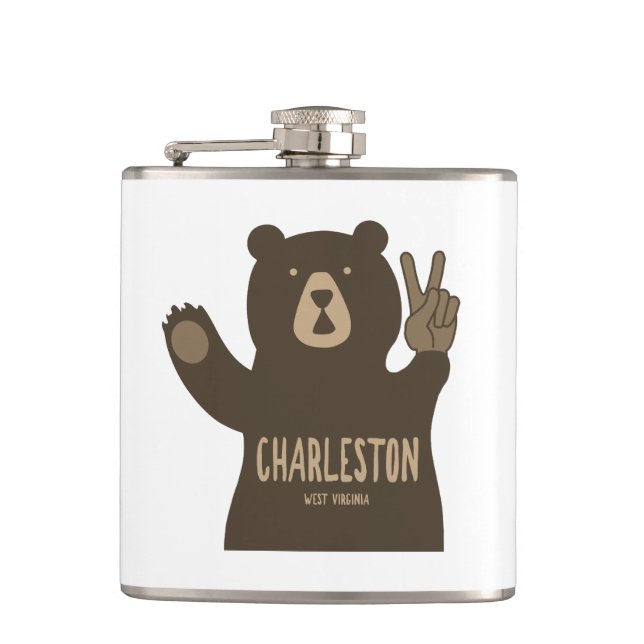 Charleston West Virginia Peace Bear Hip Flask (Front)