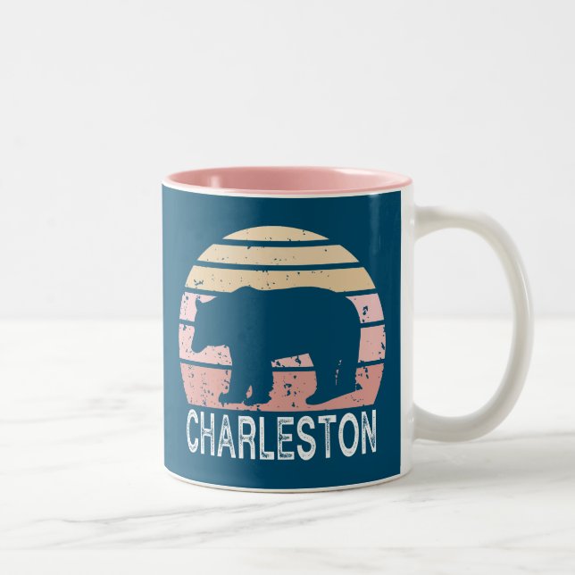 Charleston West Virginia Retro Bear Two-Tone Coffee Mug (Right)