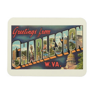 Charleston WV Large Letter Greeting Vintage  Magnet