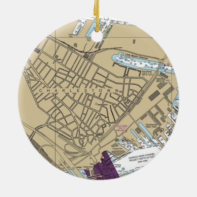 Charlestown Boston MA Chart Ceramic Ornament (Back)