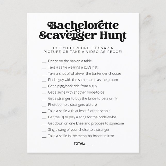 CHARLI retro bachelorette game scavenger hunt (Front)