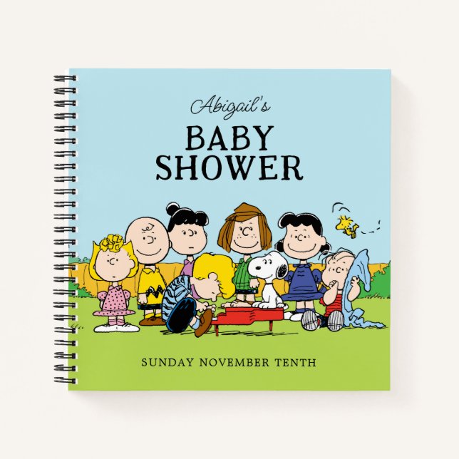 Charlie Brown and Gang Baby Shower Guest Gift List Notebook (Front)