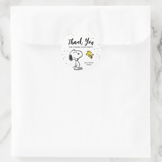 Charlie Brown and Gang Confetti Birthday Classic Round Sticker (Bag)