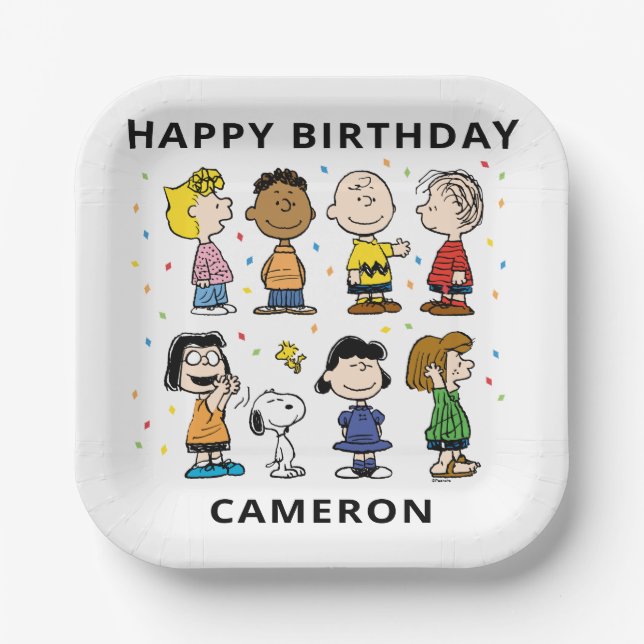 Charlie Brown and Gang Confetti Birthday Paper Plate (Front)