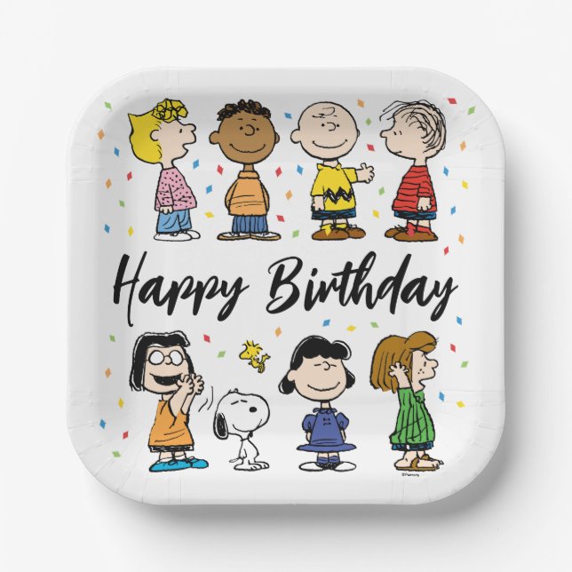 Charlie Brown and Gang Confetti Birthday Paper Plate (Front)