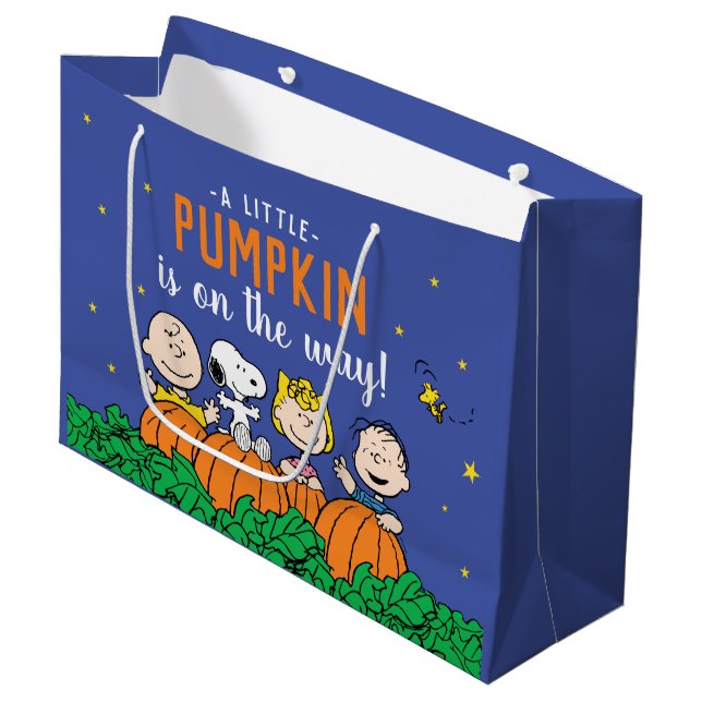 Charlie Brown and Gang Pumpkin Baby Shower Large Gift Bag (Front Angled)