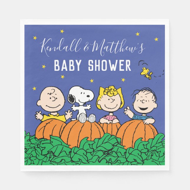 Charlie Brown and Gang Pumpkin Baby Shower Napkin (Front)