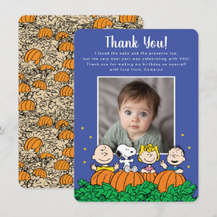Charlie Brown and Gang Pumpkin First Birthday Thank You Card