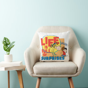 Charlie Brown & Lucy - Life is Full of Surprises Throw Pillow