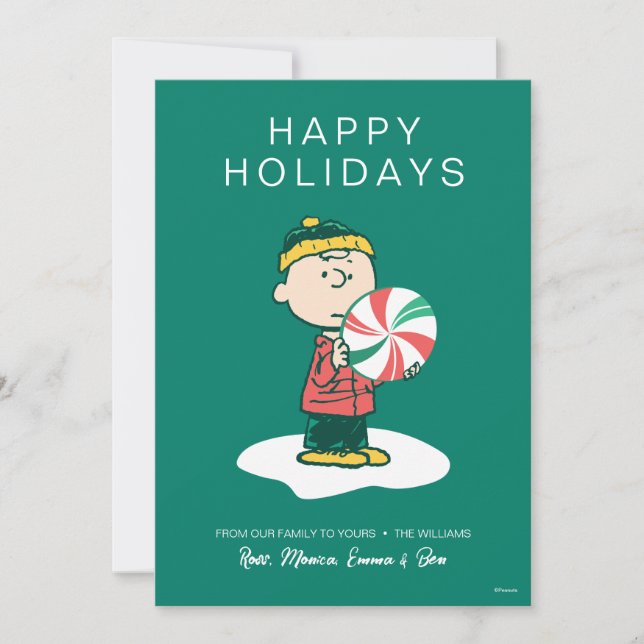 Charlie Brown Peppermint Candy Holiday Card (Front)