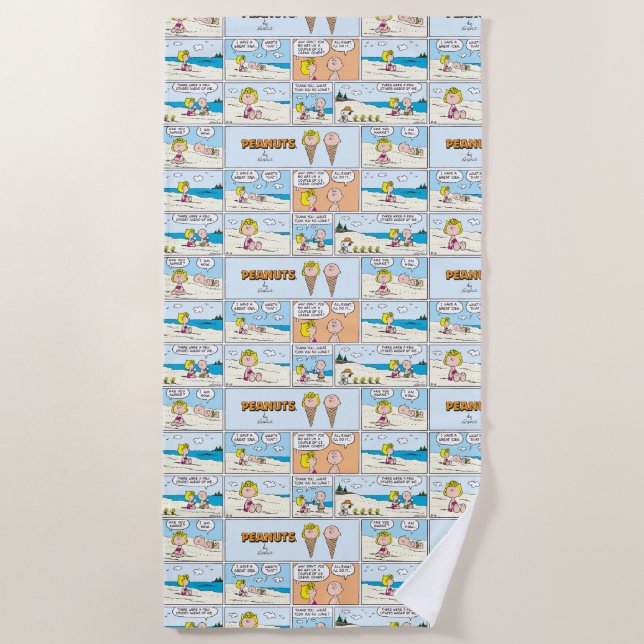Charlie Brown & Sally Ice Cream At The Beach Beach Towel (Front)