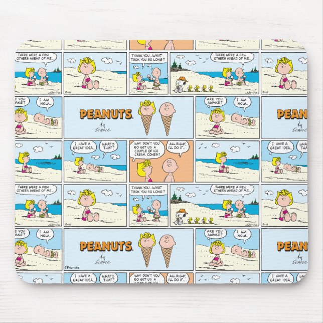 Charlie Brown & Sally Ice Cream At The Beach Mouse Pad (Front)