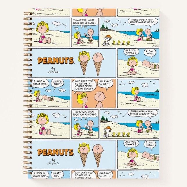 Charlie Brown & Sally Ice Cream At The Beach Notebook (Front)