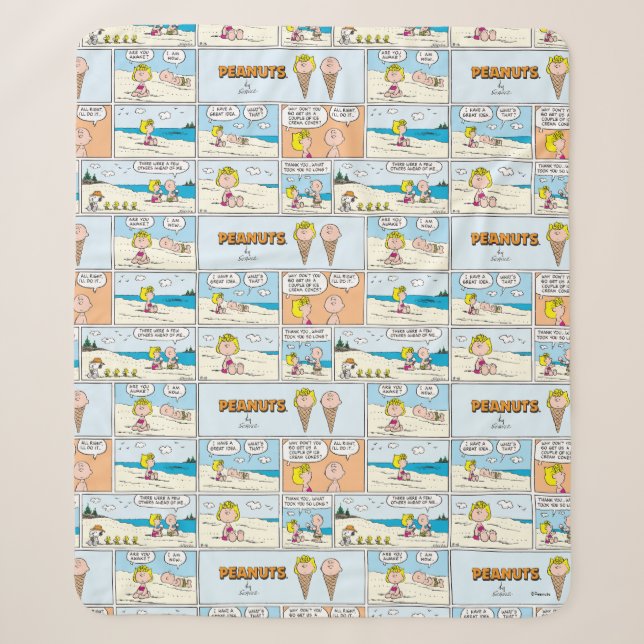 Charlie Brown & Sally Ice Cream At The Beach Sherpa Blanket (Front)
