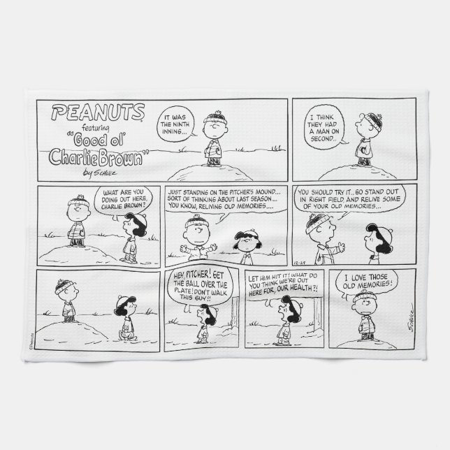 Charlie Brown's Memories At The Pitcher's Mound Kitchen Towel (Horizontal)