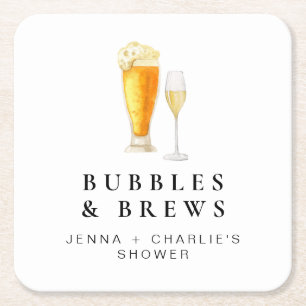 CHARLIE Bubbles & Brews Couples Shower Welcome Square Paper Coaster