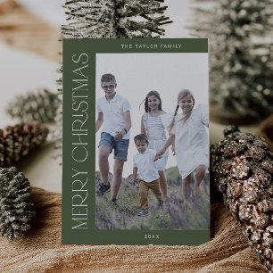 CHARLIE Green Family Photo Boho Merry Christmas Holiday Card